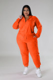 Plus Size Women Sports Casual Zipper Hooded Top and Pant Two-piece Set
