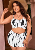 Plus Size Women Cow Print Belted Swimwear Two Pieces