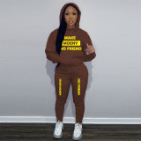 Women Casual Printed Sports Plush Hoodies and Pant Two-piece Set