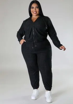 Plus Size Women Sports Casual Zipper Hooded Top and Pant Two-piece Set