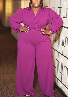 Plus Size Women Solid Knotted Casual Jumpsuit