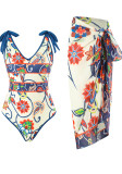 Digital Printing One-Piece Swimsuit Mesh Skirt Two Piece Swimwear For Women