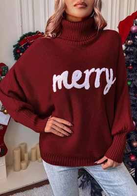 Christmas Turtleneck Women's Autumn And Winter Loose Bat Sleeves Outdoor Wear Knitting Shirt Sweatwear Tops For Women