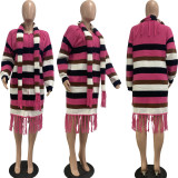 Fashion Casual Women's Knitting Fringed Long Coat (Including Scarf)