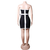 Spring Black And White Patchwork Bow Chic Elegant Low Back Women's Bandage Dress