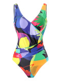 Women's One Piece Digital Printed Slim Fit Swimsuit Mesh Skirt Two Piece Swimwear