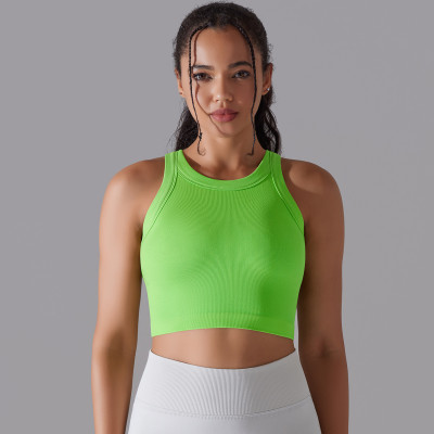Seamless Knitting Solid Color Rib Cup Yoga Wear Sports Sleeveless Vest Running Fitness Tops For Women