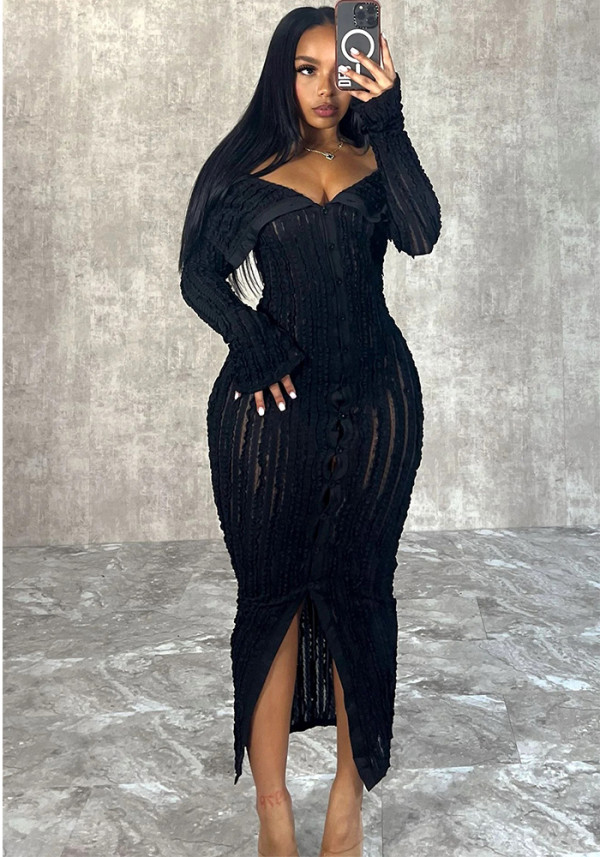 Fashion Elegant Off Shoulder Sexy Long Sleeve Bodycon Dress