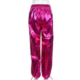 Women Summer Metallic Button Zipper Drawstring Pant