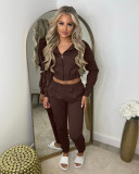 Women fleece Hoodies and Pant Casual two-piece set