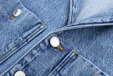 Spring and Autumn Women's Turndown Collar Pocket Slim Waist Straight Denim Jumpsuit