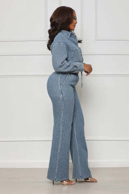 Fashion long-sleeved Denim women's two-piece trousers set