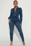 Sexy Fashion Long Sleeve High Stretch Denim Jumpsuit