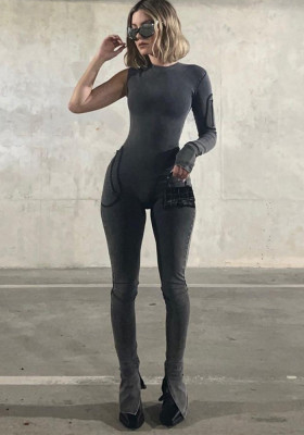 Autumn Streetwear Women's Long Sleeve Fitted Jumpsuit