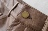 Autumn and Winter Women's Straight Retro Cargo Leather Pants