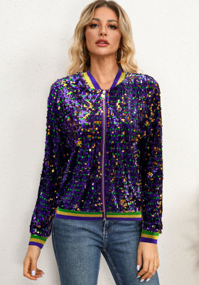 Women Long Sleeve Sequined Fashion Trendy Baseball Jacket