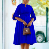 Women's Autumn And Winter Fashion Chic Plus Size Pleated A-Line African Dress