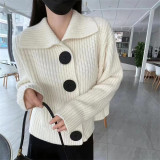 Lazy Style Sweater Jacket Autumn And Winter Loose Turndown Collar Large Button Knitting Cardigan For Women