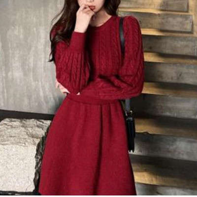 Women's Autumn And Winter Slim Waist Slim Fit Long Sleeve Knitting Basic Dress Spring A-Line Dress