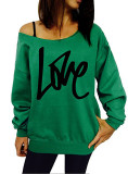 Love Letter Printed Long Sleeve T-Shirt Sexy Off-Shoulder Women's Top