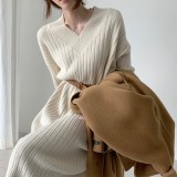 Autumn And Winter Retro Chic Knitting Dress Women's Loose Lazy Style Basic Sweater Long Dress