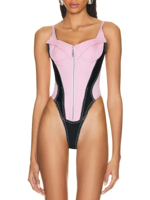 Sexy Autumn Suspender Square Neck Front Zipper Design Slim Fit Denim Women's Jumpsuit