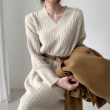 Autumn And Winter Retro Chic Knitting Dress Women's Loose Lazy Style Basic Sweater Long Dress