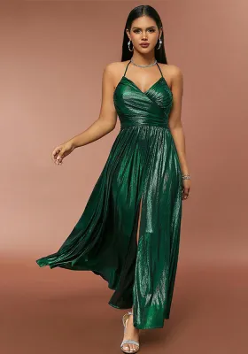 Summer Sexy Dress Retro Gathered Slit Straps Party Dress