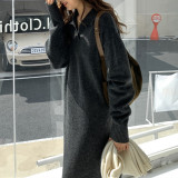 Women's Autumn And Winter Turndown Collar Loose Maxi Knitting Shirt Dress