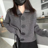 Lazy Style Sweater Jacket Autumn And Winter Loose Turndown Collar Large Button Knitting Cardigan For Women
