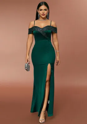 Spring And Autumn Fashionable Sexy Dresssequins Patchwork Slim Fit Straps Bridesmaid Dress