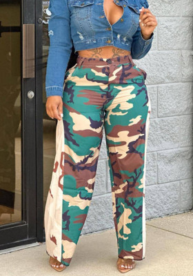 Camouflage Patchwork Bell Bottom Casual Pants