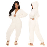 Women Long Sleeve Hooded Casual Jumpsuit