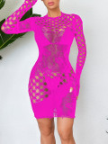 Women Hollow See-Through Long Sleeve One-piece Net Clothes Sexy Lingerie