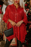 Women Christmas Half-Sleeve Sequin Shirt Party Loose Casual Women Top