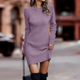 Women Round Neck Long Sleeve Bodycon Sweater Women Dress