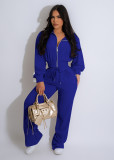 Women Solid Zipper Top and Pant Two-piece Set