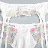 Women Exquisitely Embroidered Flowers Sexy Lingerie Three-Piece