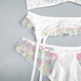 Women Exquisitely Embroidered Flowers Sexy Lingerie Three-Piece