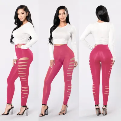 Women Sexy Ripped Sports Basic Sweatpants