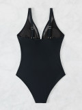 Women Solid mesh Backless Sexy One-piece Swimwear