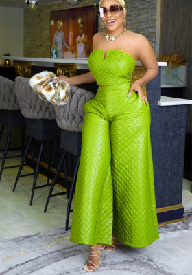 Women Strapless Solid Top and Wide Leg Pants Two-piece Set