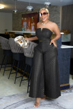 Women Strapless Solid Top and Wide Leg Pants Two-piece Set