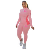 Women Colorblock Sports Top and Pant Two-piece Set