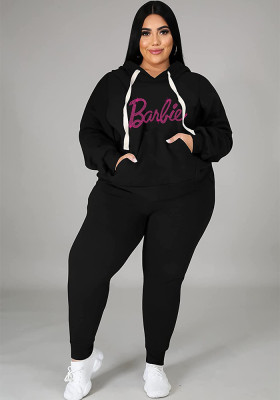 Plus Size Women Beaded Casual Sports Hoodies and Pant Two-piece Set