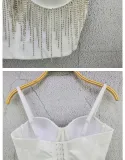 Women Rhinestone Tassel Chain Strap Bra Tank Crop Top