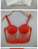 Women Rhinestone Tassel Chain Strap Bra Tank Crop Top