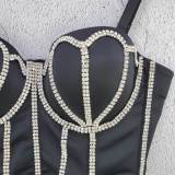 Women Diamond Chain Strap Elegant Retro Solid Strapless Bra Tank Crop Top