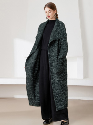 Turndown Collar Plus Size Sweater Knitting Coat Autumn And Winter Long Cardigan For Women