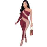 Women's Sexy See-Through Mesh Patchwork Tight Fitting Jumpsuit For Women